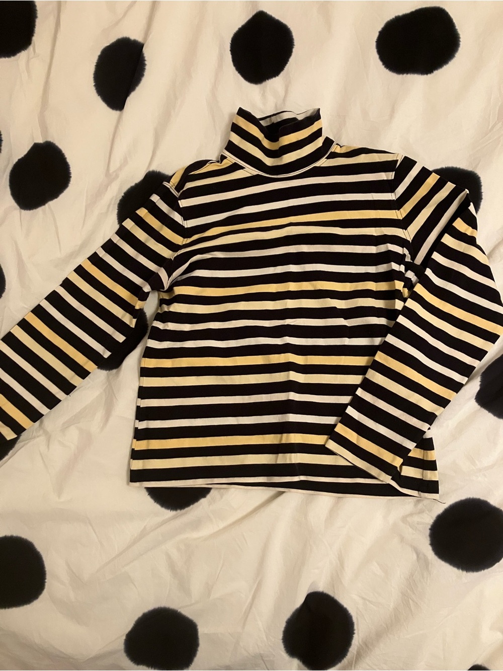 Talbots Black and Yellow Striped Turtleneck Top